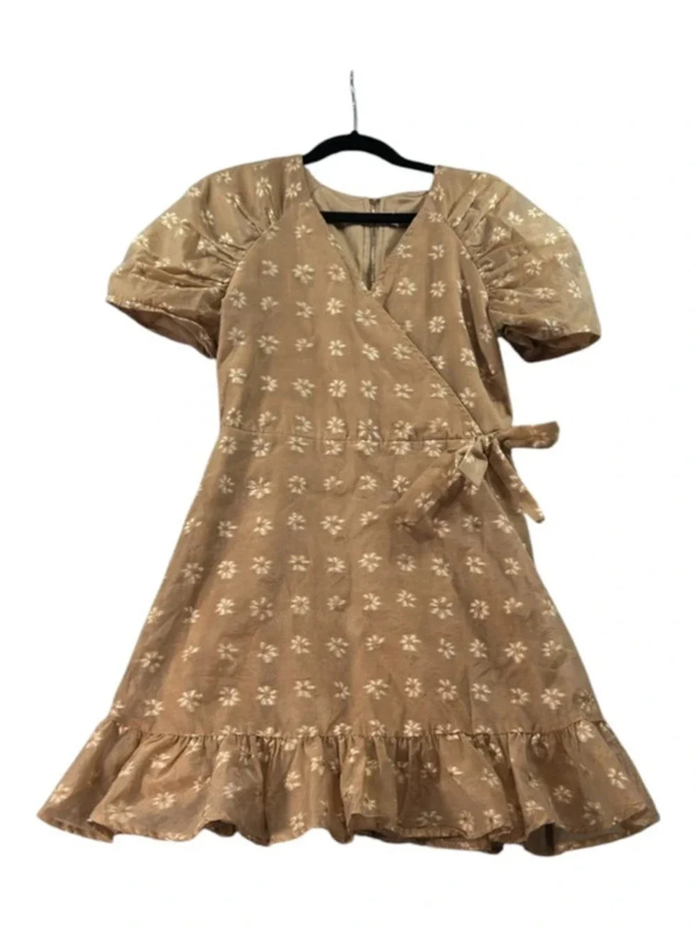 GB by Gianni Bini Beige Floral Puff Sleeve Wrap Dress Size 10 E0086